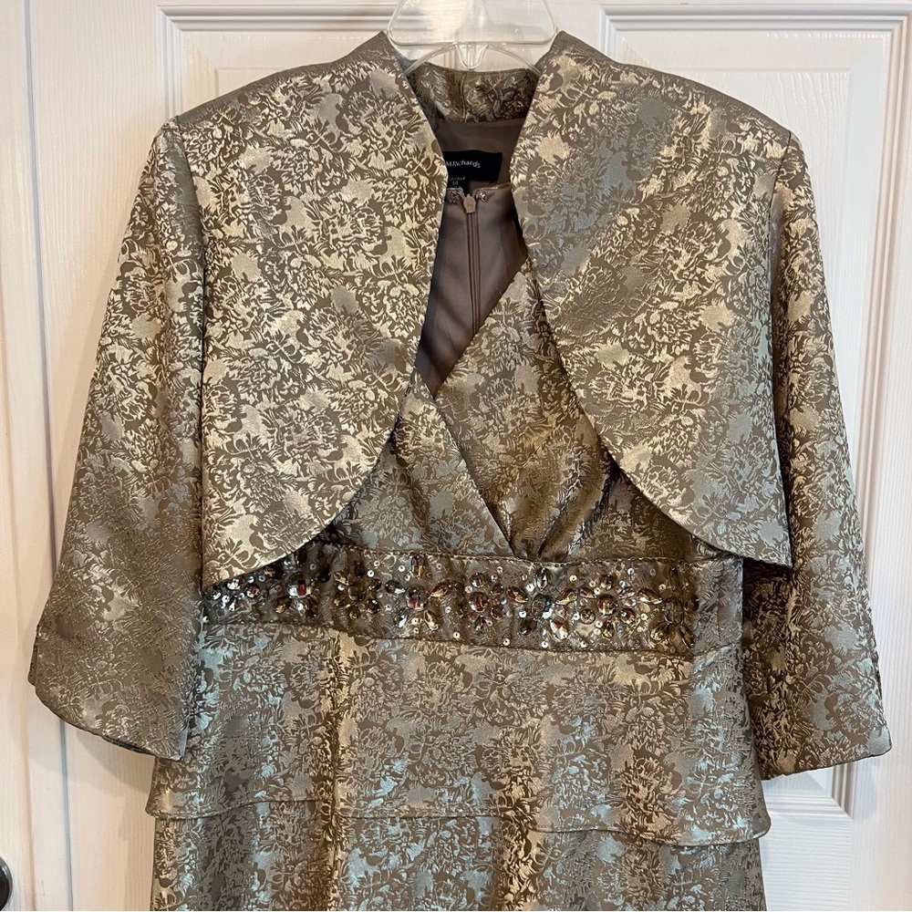 R&M Richards Gold embellished dress with jacket. Size 14